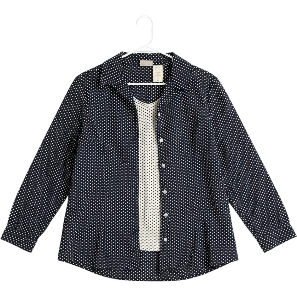 Napa Studio Womens Navy Blue White Diamond Polka Dot Layered Look Blouse Size 16